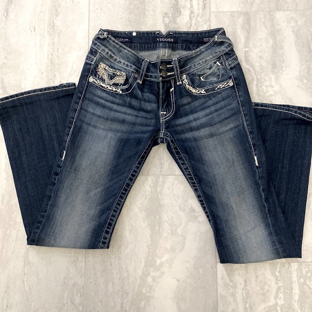 VIGOSS Jeans Embroidered & Mesh Stitched
